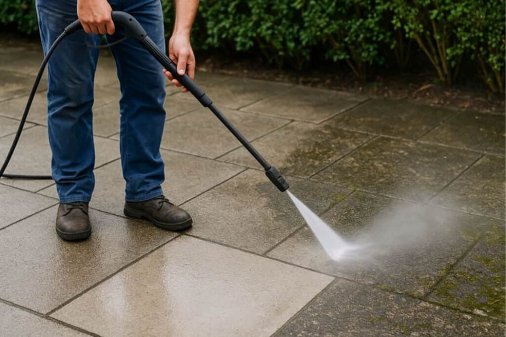 Hoe maak je beton buiten schoon?