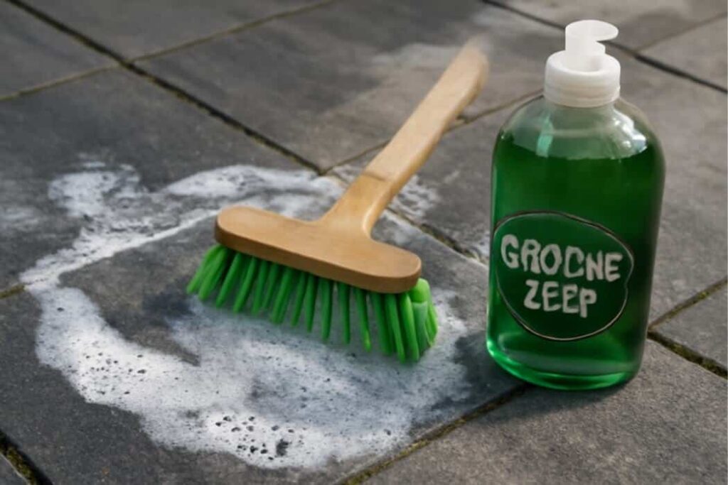 Hoe maak je keramische tuintegels schoon met groene zeep?