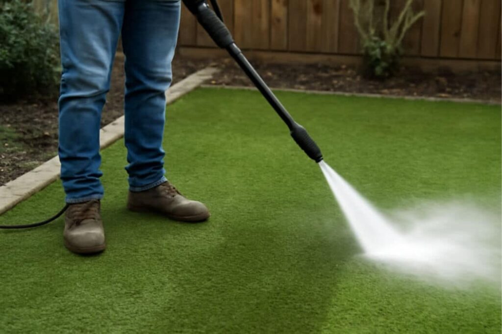 Hoe maak je kunstgras schoon met een hogedrukreiniger?